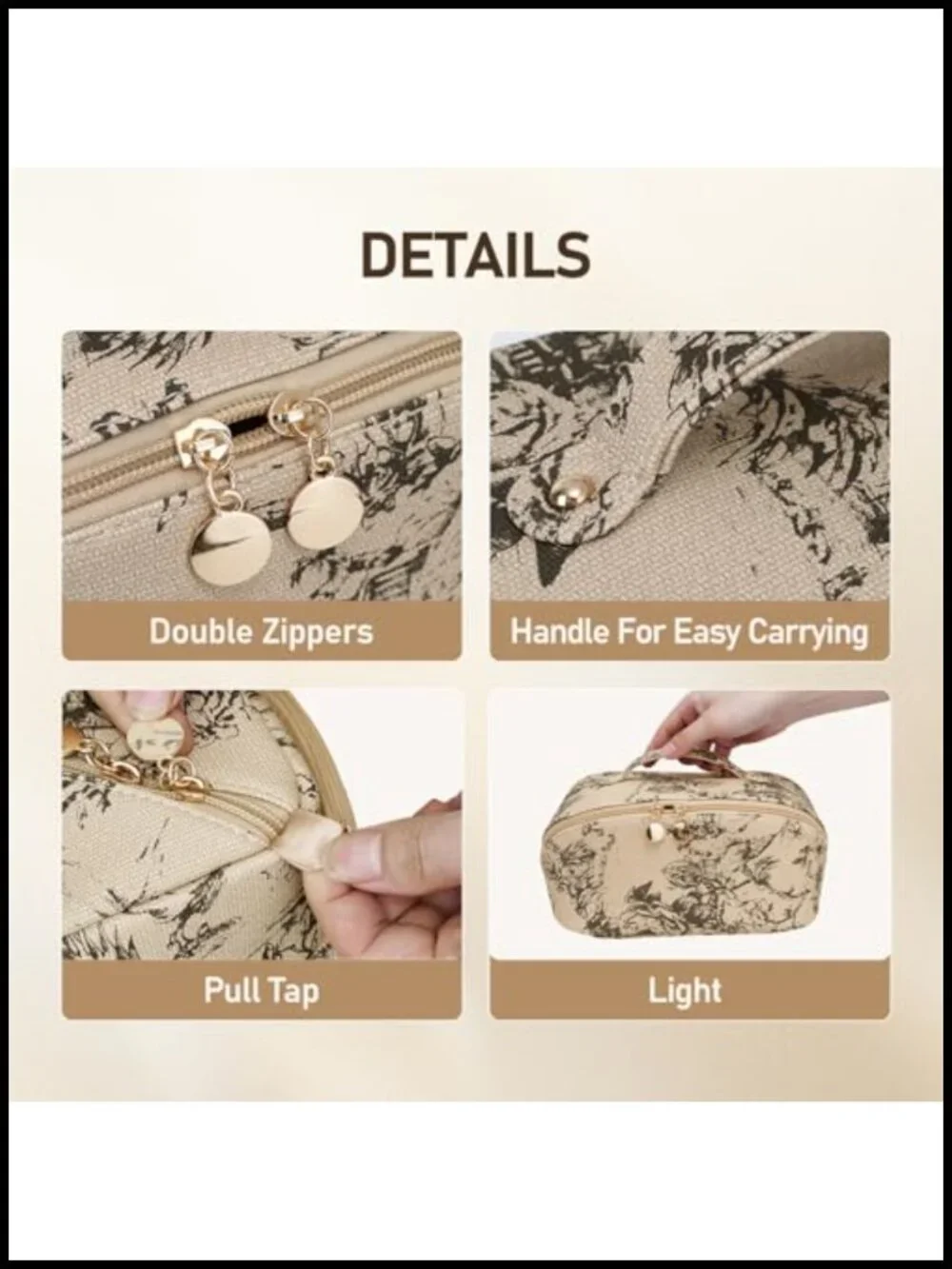 Waterproof PU Leather Cosmetic Bag with Divider and Handle